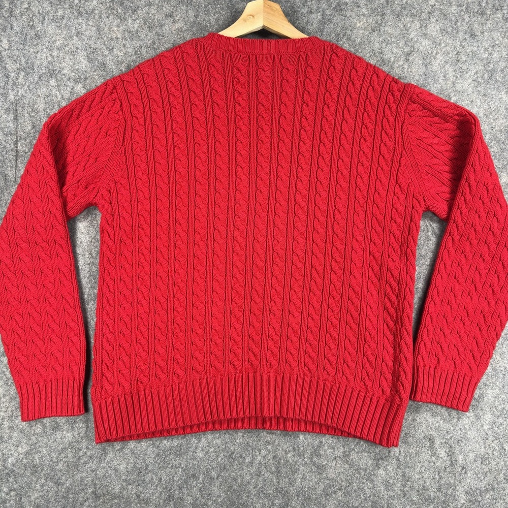 Lauren Ralph Lauren Sweater Womens Medium Red Cable Knit Cotton Crest Old Money - Picture 11 of 13